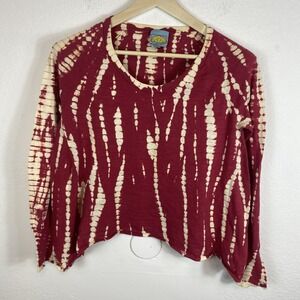 C&C California Womens Medium Tie Dye Cotton Long‎ Sleeve Sweater Red Cropped